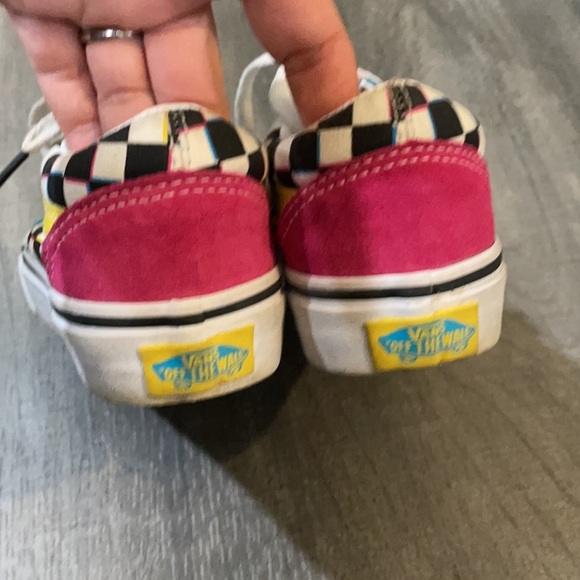 VANS Kids Checkerboard Old Skool Lace Up Sneakers Aqua Pink & Yellow - Picture 5 of 8